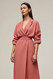 Coral A Line Notched Lapel Midi Blazer Dress with Sleeves