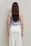White Blue Pencil Bateau 2 Piece Blouses and Skirt with Slit