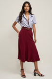 Burgundy Collar Neck 2 Piece Blouses and Skirt with Belts