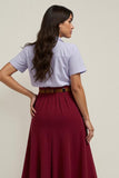 Burgundy Collar Neck 2 Piece Blouses and Skirt with Belts
