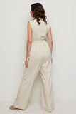 Ivory Satin Notched Lapel Work Jumpsuits
