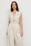 Ivory Satin Notched Lapel Work Jumpsuits
