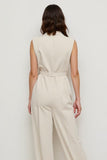 Ivory Satin Notched Lapel Work Jumpsuits