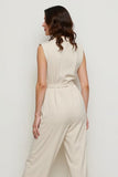 Ivory Satin Notched Lapel Work Jumpsuits
