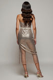 Sparkly Golden Sequins Spaghetti Straps Midi Holiday Party Dress