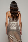 Sparkly Golden Sequins Spaghetti Straps Midi Holiday Party Dress