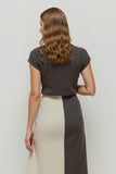 Coffee Square Neck Pencil Midi Work Dress with Sleeves