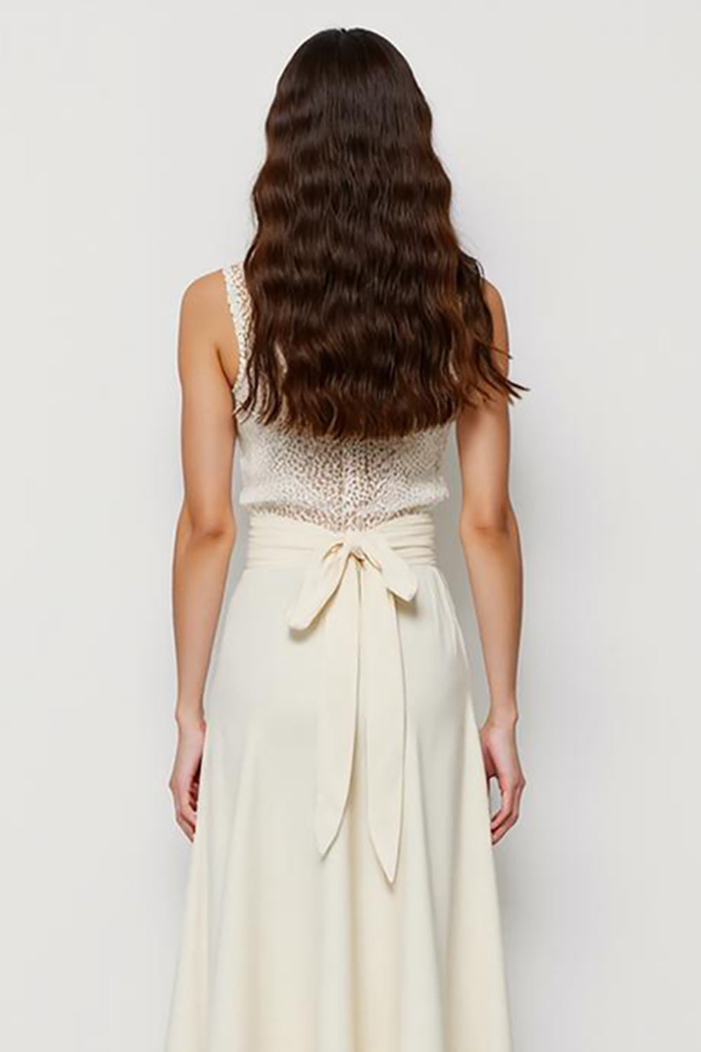 White Satin Scoop Bow Pencil Midi Work Dress with Sash