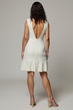 Simple White V-Neck Pencil Short Work Dress with 3D Flowers