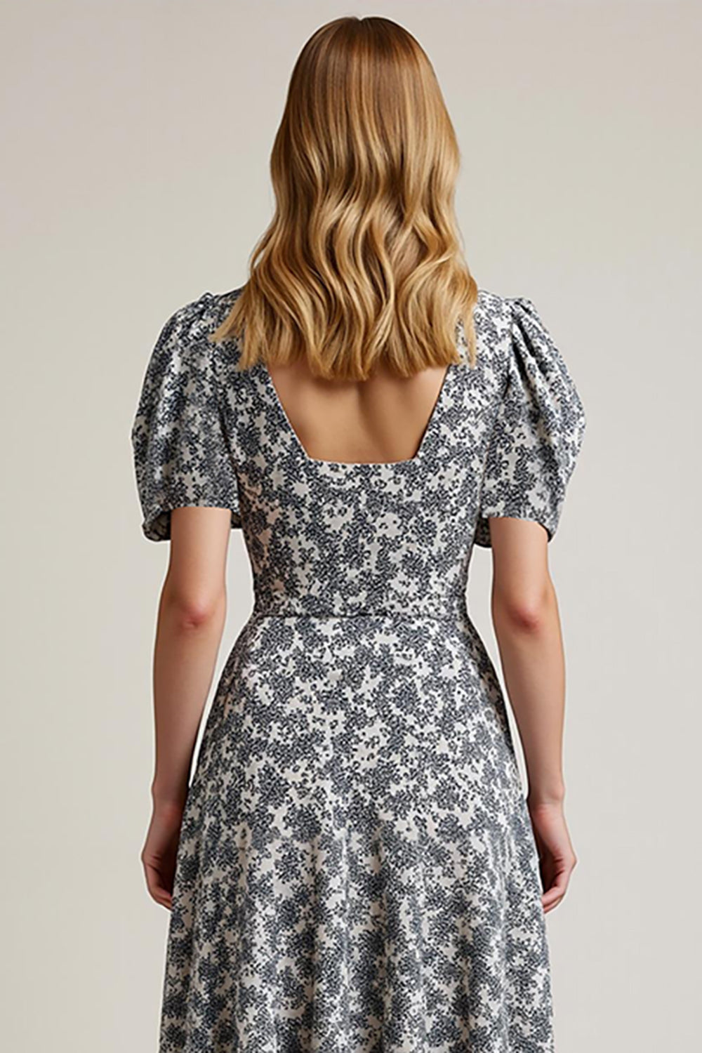 White Black Flower A Line Long Wedding Guest Dress with Sleeves