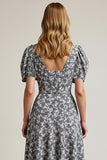 White Black Flower A Line Long Wedding Guest Dress with Sleeves