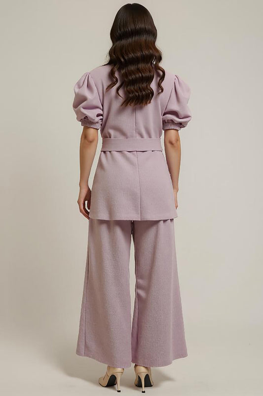 Grey Pink Notched Lapel 2 Piece Business Suits with Sleeves