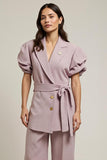 Grey Pink Notched Lapel 2 Piece Business Suits with Sleeves