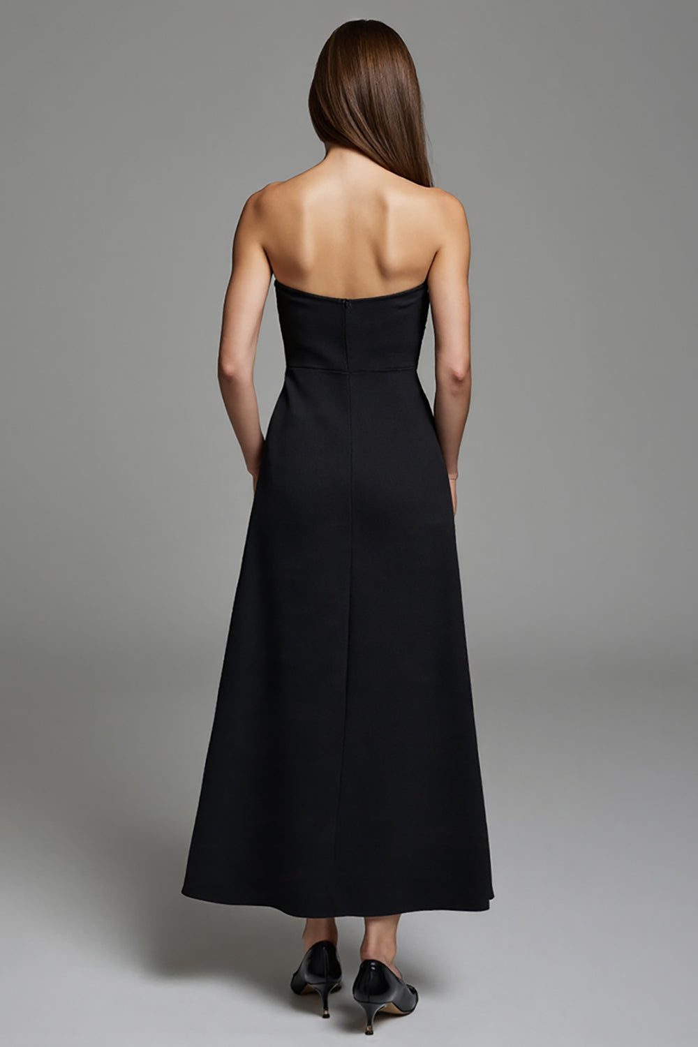 Black Strapless A Line Keyhole Long Work Dress