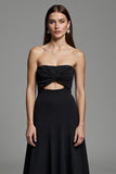 Black Strapless A Line Keyhole Long Work Dress