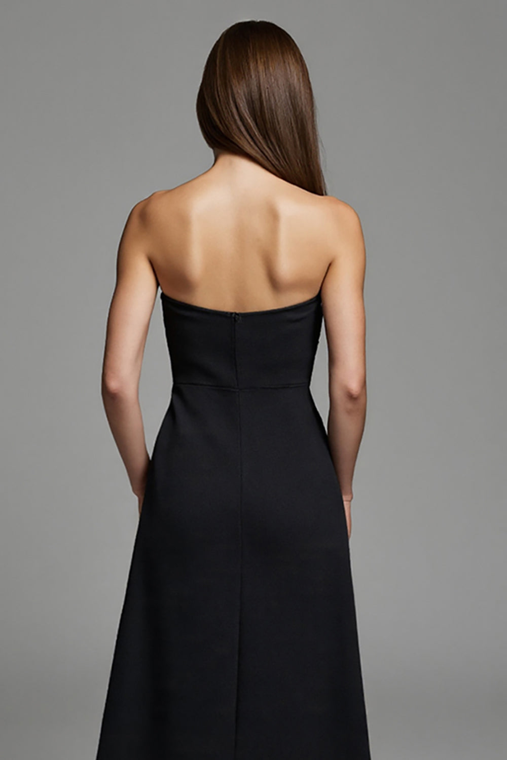 Black Strapless A Line Keyhole Long Work Dress