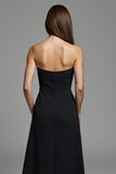 Black Strapless A Line Keyhole Long Work Dress