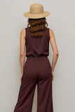 Coffee Collar Neck Shirt Buttons Work Jumpsuits