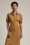 Yellow Collar Neck Pencil Midi Work Dress with Sleeves