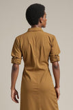 Yellow Collar Neck Pencil Midi Work Dress with Sleeves