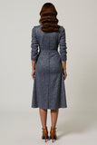 Sparkly Grey Blue Sequins V-Neck Midi Holiday Party Dress with Sleeves