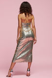 Sparkly Golden Strapless Sequins Midi Bodycon Holiday Party Dress
