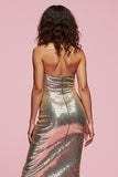 Sparkly Golden Strapless Sequins Midi Bodycon Holiday Party Dress