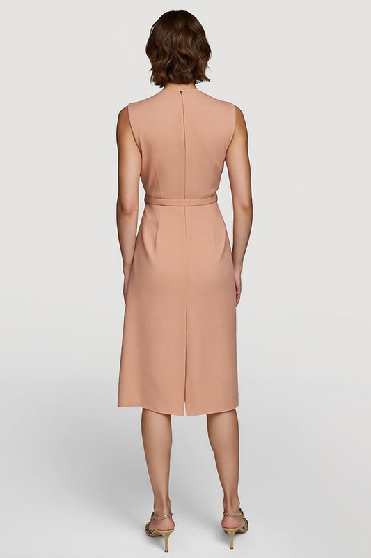 Simple Orange Satin Pencil V-Neck Midi Work Dress