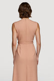 Simple Orange Satin Pencil V-Neck Midi Work Dress