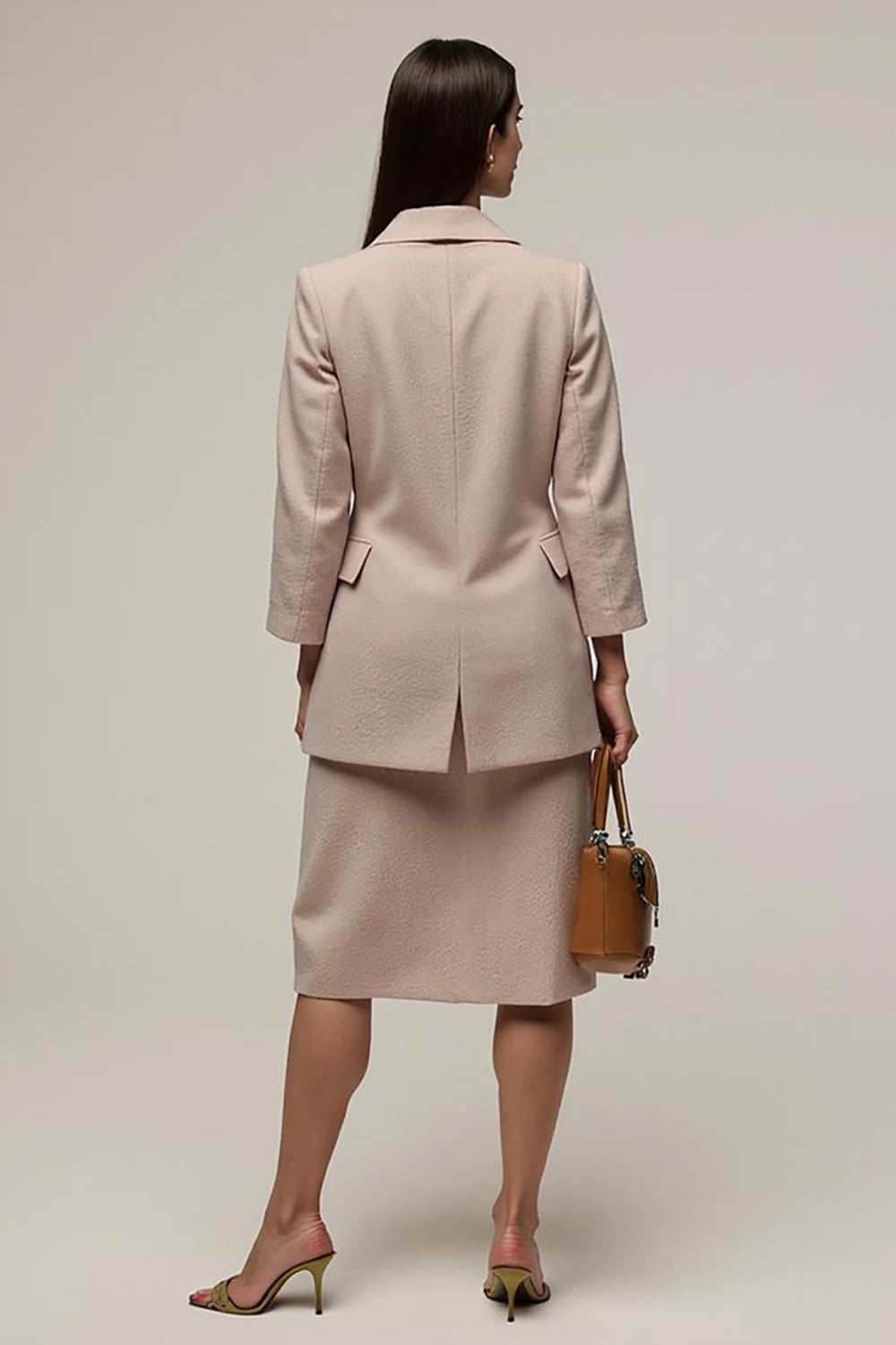Grey Pink Pencil Notched Lapel 2 Piece Business Suits with Slit