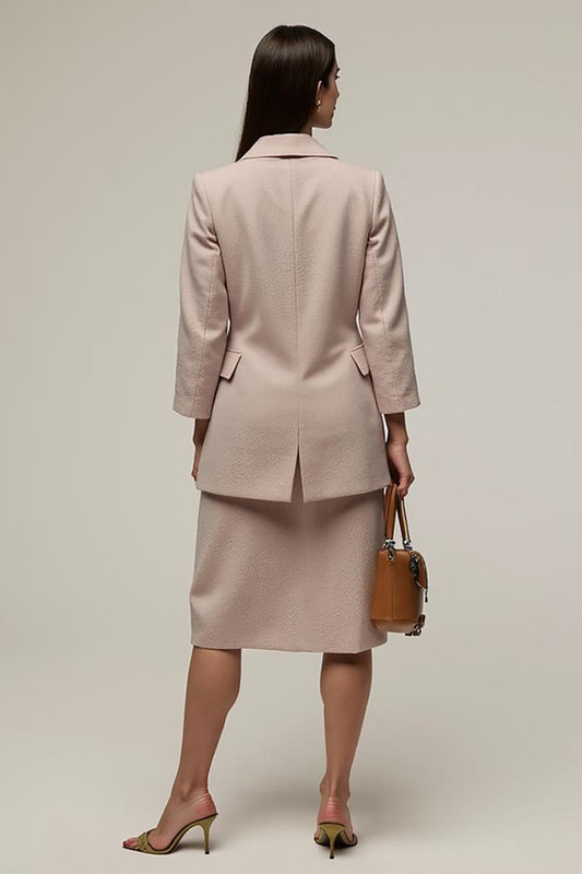 Grey Pink Pencil Notched Lapel 2 Piece Business Suits with Slit