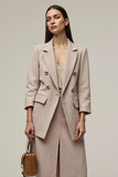 Grey Pink Pencil Notched Lapel 2 Piece Business Suits with Slit