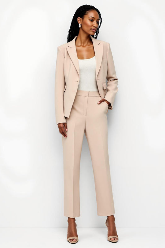 Apricot 2 Piece Satin Peak Lapel Business Suits with Pockets