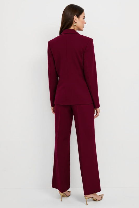 Burgundy Satin 2 Piece Notched Lapel One Button Business Suits