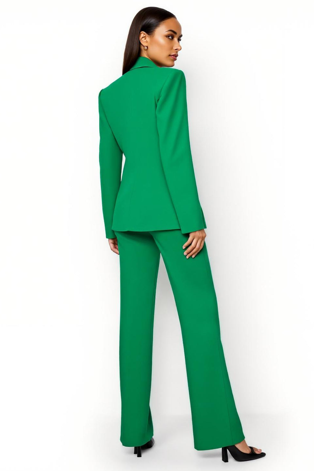 Dark Green Satin Wide Leg 2 Piece Notched Lapel Prom Suits