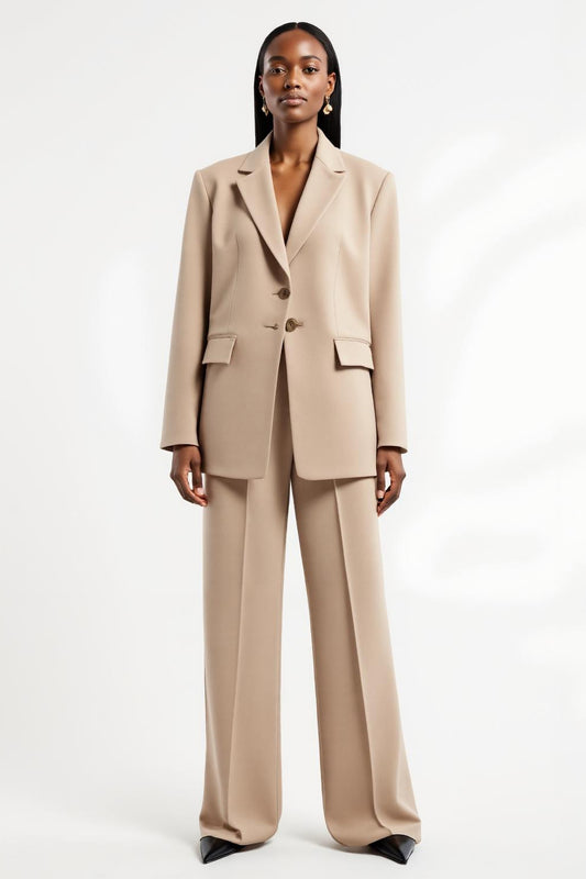 Apricot 2 Piece Satin Notched Lapel Long Sleeves Business Suits