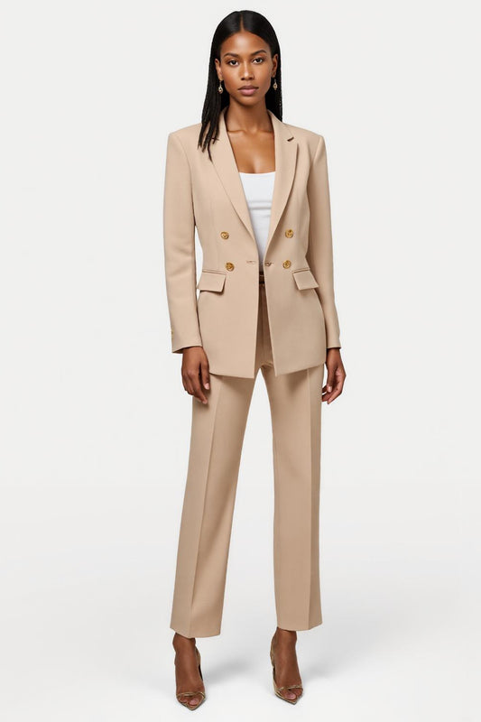 Apricot 2 Piece Satin Notched Lapel Double Breasted Business Suits