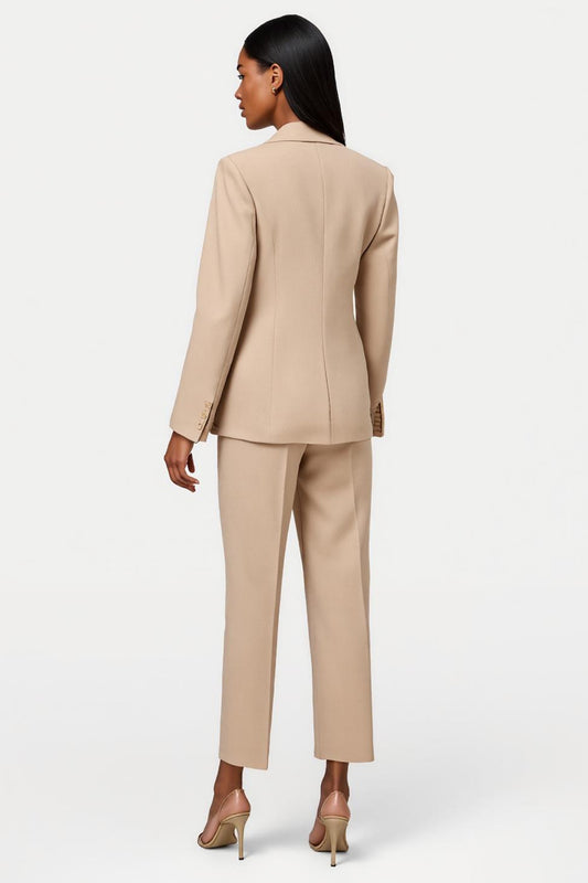 Apricot 2 Piece Satin Notched Lapel Double Breasted Business Suits