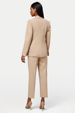 Apricot 2 Piece Satin Notched Lapel Double Breasted Business Suits