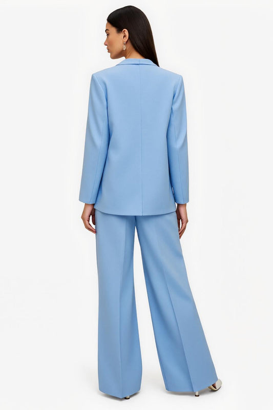 Blue Satin 2 Piece Peak Lapel Single Breasted Business Suits