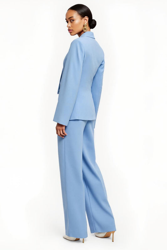 Blue Satin 2 Piece Peak Lapel One Button Business Suits with Sleeves