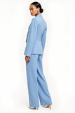 Blue Satin 2 Piece Peak Lapel One Button Business Suits with Sleeves