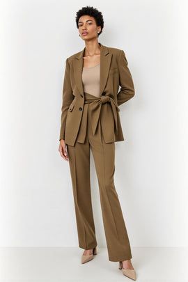 Brown 2 Piece Peak Lapel Satin Business Suits with Bow