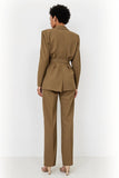 Brown 2 Piece Peak Lapel Satin Business Suits with Bow