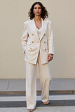 Ivory 2 Piece Satin Striped Peak Lapel Business Suits with Pockets