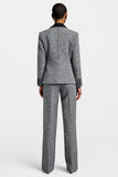Grey Tweed Notched Lapel 2 Piece Business Suits with Sleeves