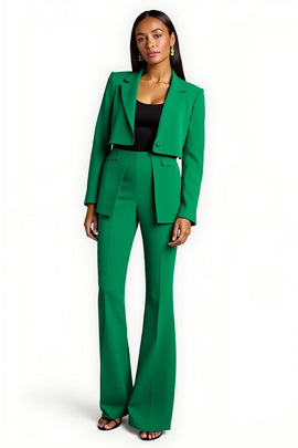 Dark Green Flare Leg 2 Piece Notched Lapel Business Suits