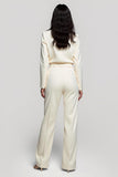 Ivory One Piece Shawl Lapel Long Sleeves Work Jumpsuits with Belt