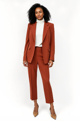 Brick Red 2 Piece Notched Lapel One Button Business Suits