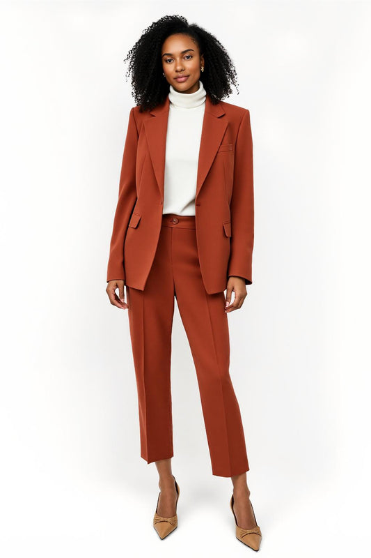 Brick Red 2 Piece Notched Lapel One Button Business Suits